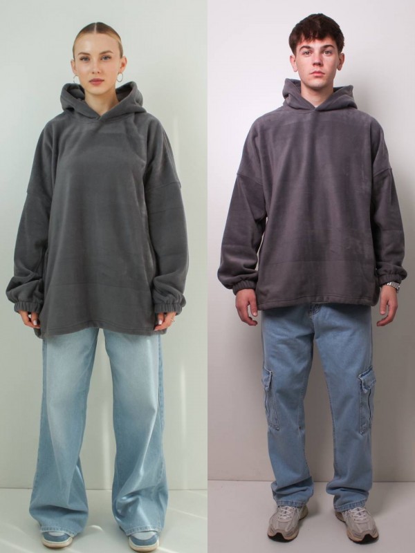 Худі унісекс оверсайз фліс сірий ONE SIZE 10024