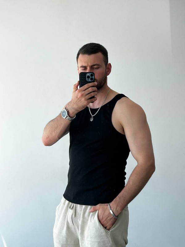 Майка чоловіча в рубчик чорний