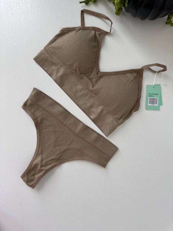 Комплект жіночої білизни (топ+трусики) латте, one size
