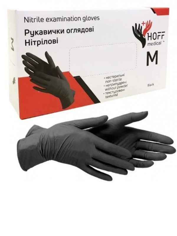 Рукавички нітрилові M чорні HOFF Medical неопудрені 100 шт