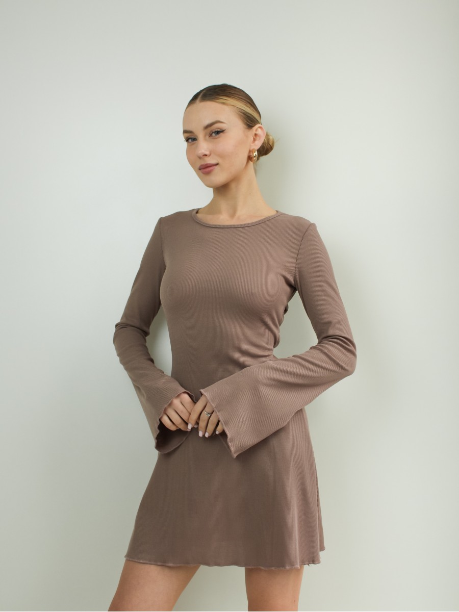Сукня зі шнурівкою на спині рубчик кава 10130