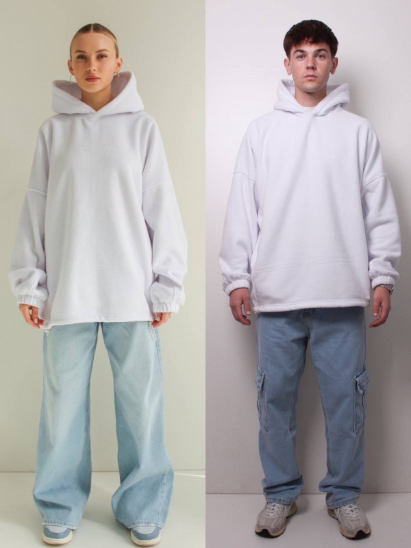 Худі унісекс оверсайз фліс білий ONE SIZE 10024