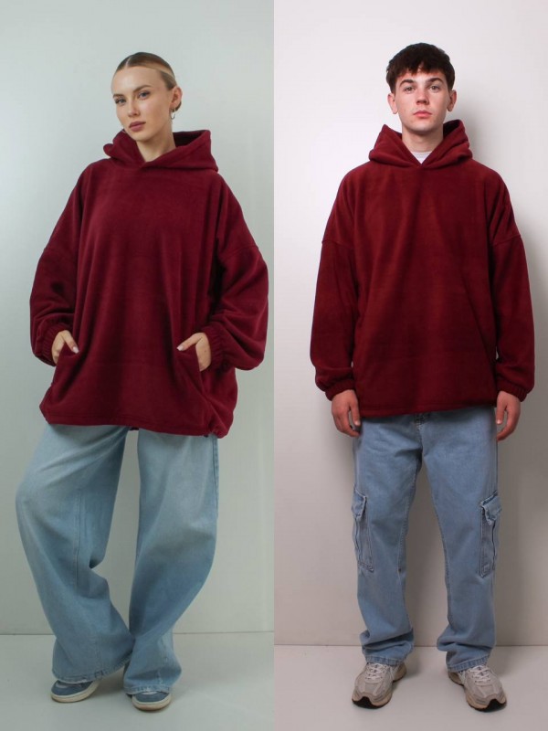 Худі унісекс оверсайз фліс бордовий ONE SIZE 10024