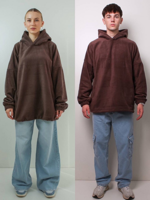 Худі унісекс оверсайз фліс шоколадний ONE SIZE 10024