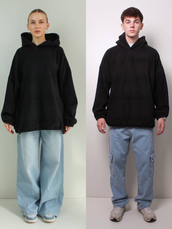 Худі унісекс оверсайз фліс чорний ONE SIZE 10024
