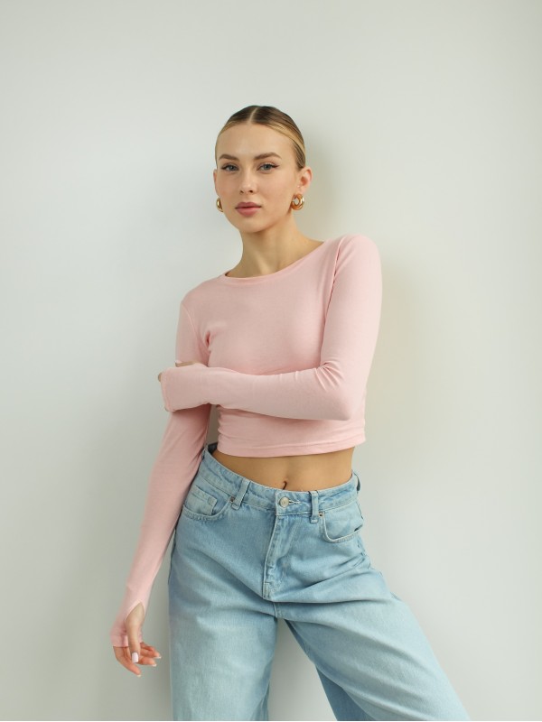 Лонгслів з вирізом під палець з куліру персиковий 10357