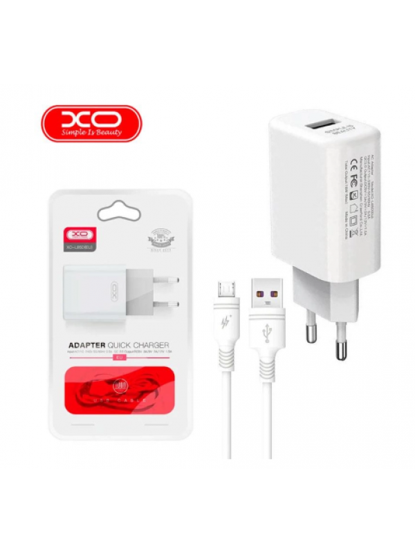 Зарядний пристрій XO L85D QC3.0 1USB 18W micro-USB white